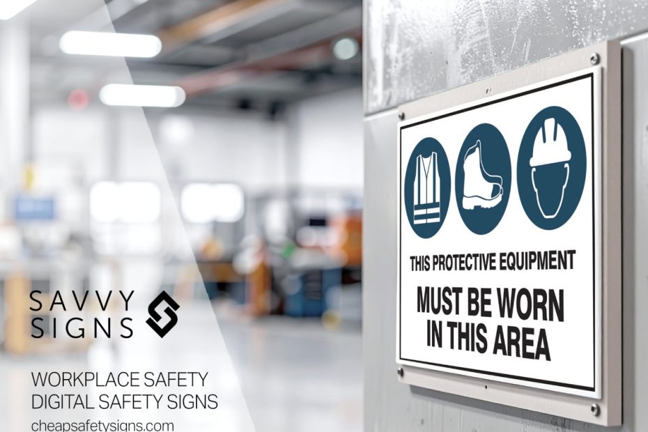 Laminated cheap printable workplace safety sign installed in small business workshop