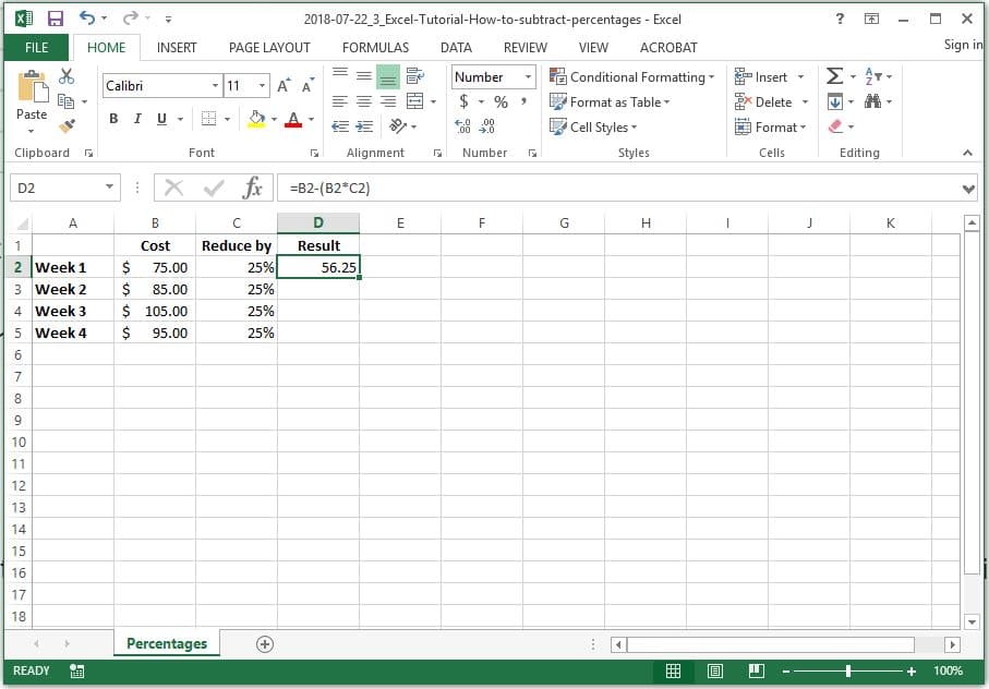 How To Subtract Percentages In Excel Tutorial Brite Ideas 0037