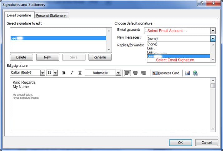 how to change email signature in outlook 2010